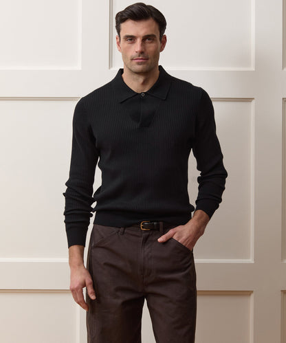 Todd Snyder Ribbed Cotton-Cashmere Sweater Polo - Black