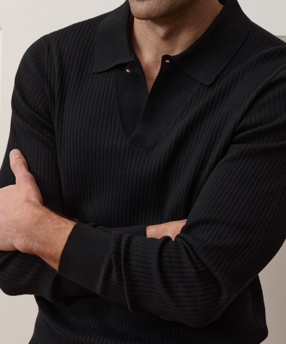 Todd Snyder Ribbed Cotton-Cashmere Sweater Polo - Black