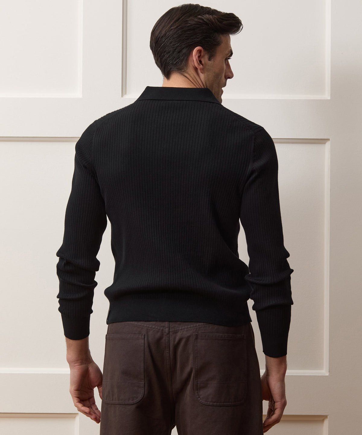 Todd Snyder Ribbed Cotton-Cashmere Sweater Polo - Black