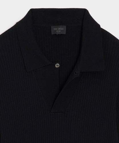 Todd Snyder Ribbed Cotton-Cashmere Sweater Polo - Black