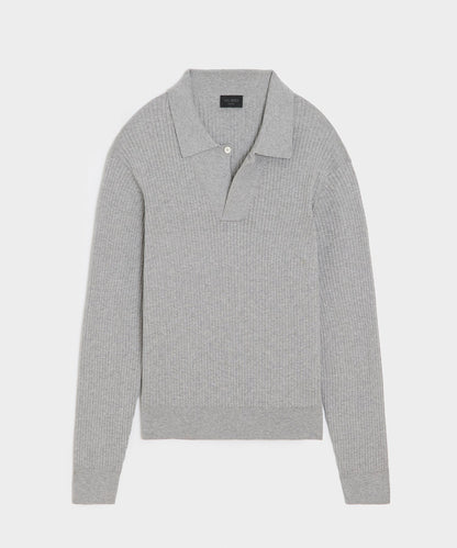 Todd Snyder Ribbed Cotton-Cashmere Sweater Polo - Heather Grey