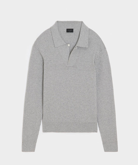 Todd Snyder Ribbed Cotton-Cashmere Sweater Polo - Heather Grey