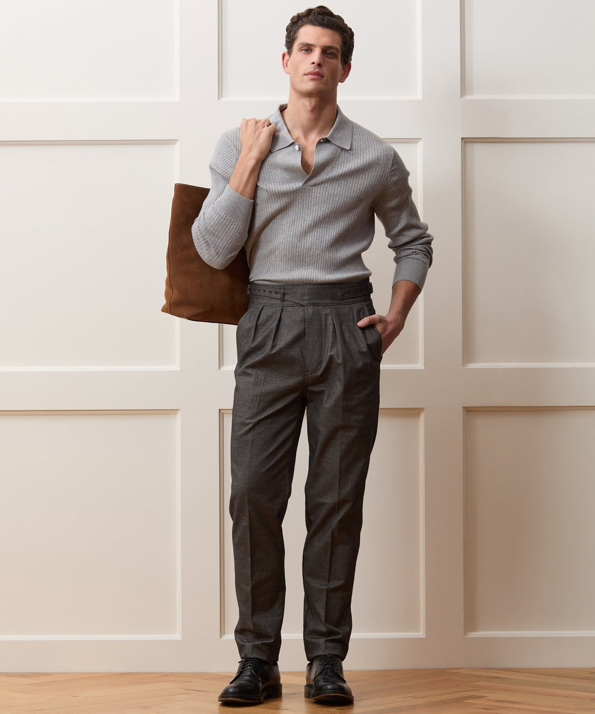 Todd Snyder Ribbed Cotton-Cashmere Sweater Polo - Heather Grey