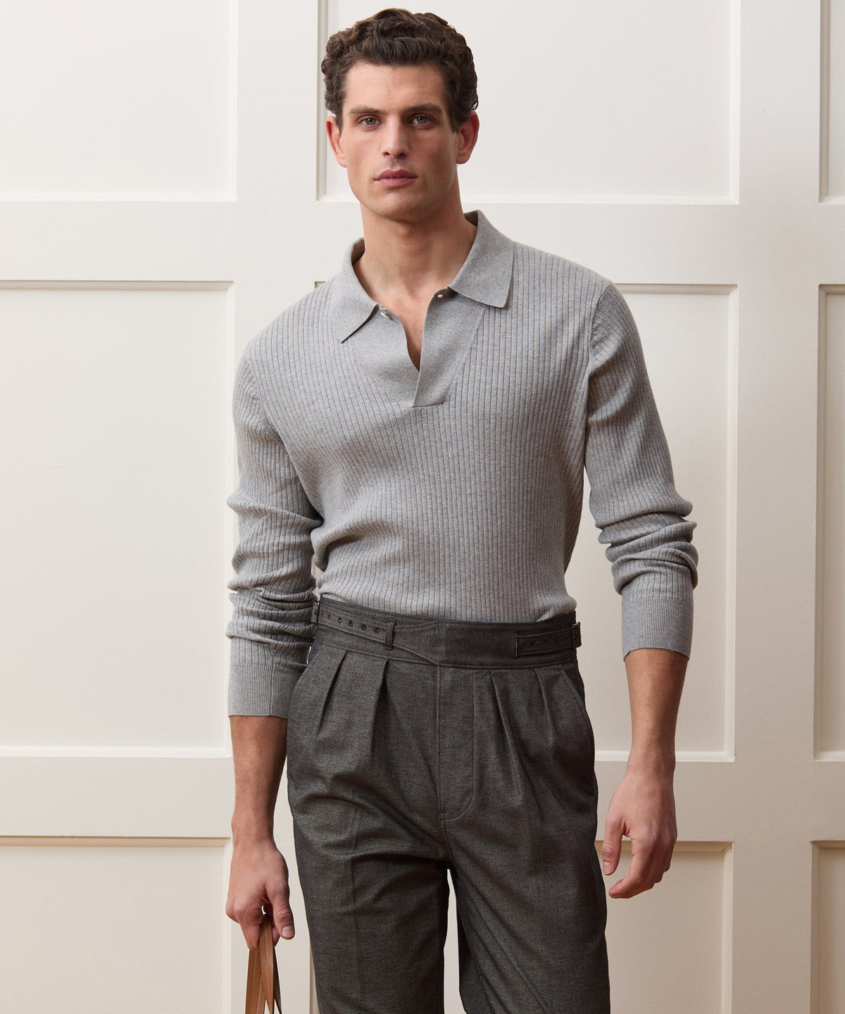 Todd Snyder Ribbed Cotton-Cashmere Sweater Polo - Heather Grey