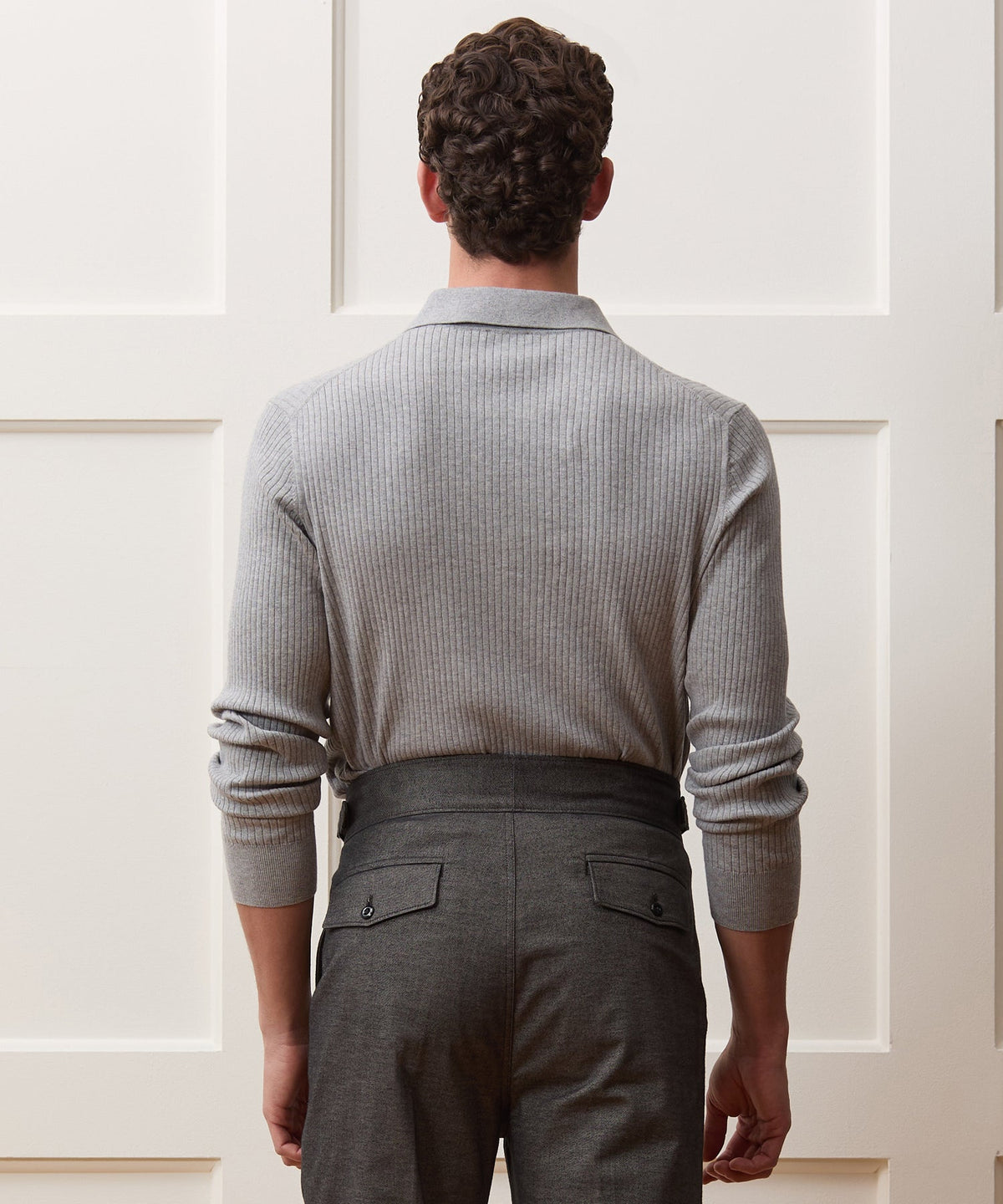 Todd Snyder Ribbed Cotton-Cashmere Sweater Polo - Heather Grey