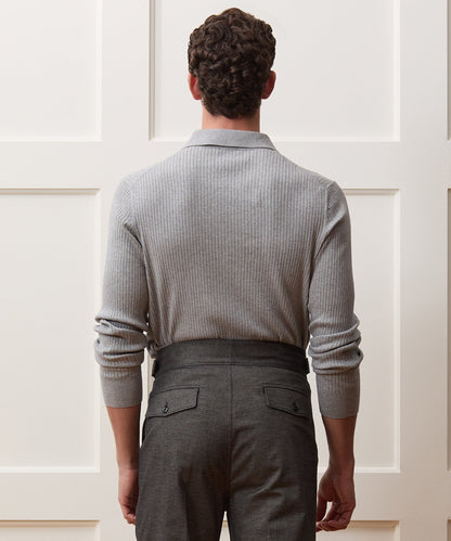 Todd Snyder Ribbed Cotton-Cashmere Sweater Polo - Heather Grey