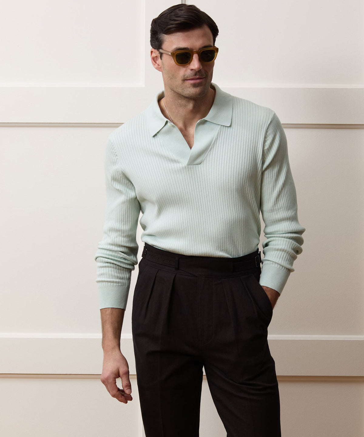 Todd Snyder Ribbed Cotton-Cashmere Sweater Polo - Mint