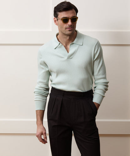 Todd Snyder Ribbed Cotton-Cashmere Sweater Polo - Mint