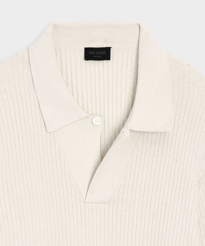 Todd Snyder Ribbed Cotton-Cashmere Sweater Polo - Bisque