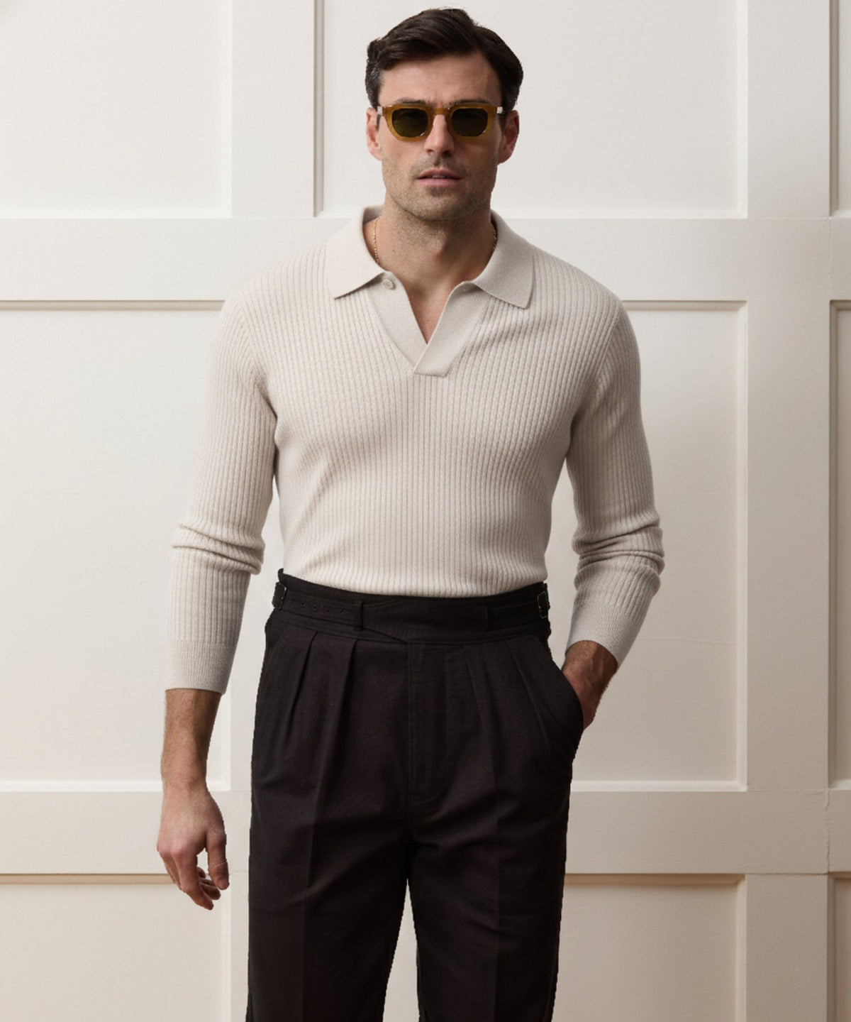 Todd Snyder Ribbed Cotton-Cashmere Sweater Polo - Bisque