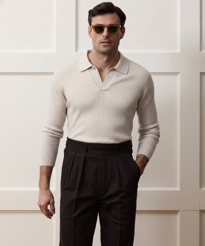 Todd Snyder Ribbed Cotton-Cashmere Sweater Polo - Bisque