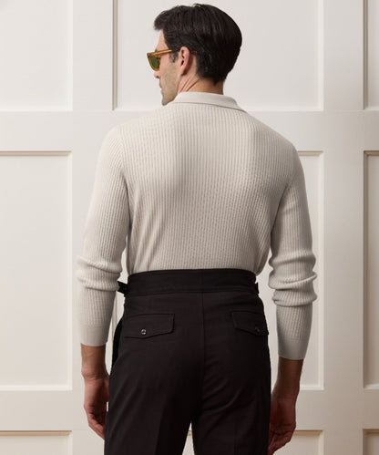 Todd Snyder Ribbed Cotton-Cashmere Sweater Polo - Bisque