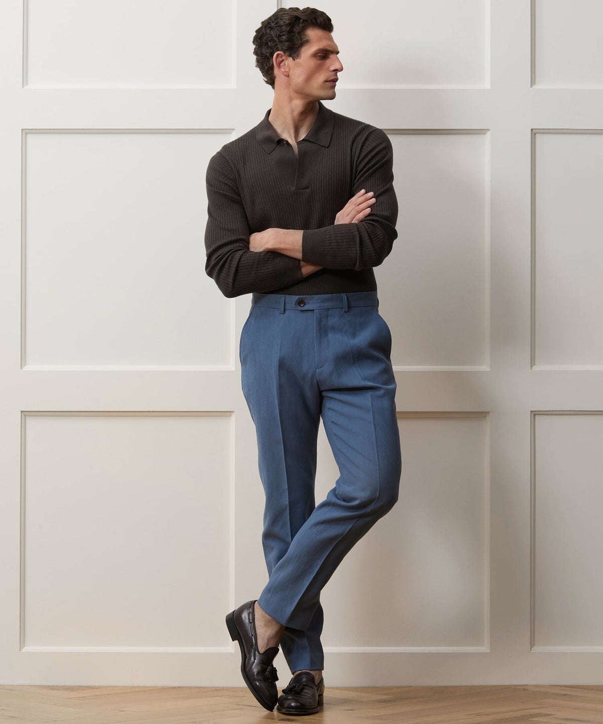 Todd Snyder Ribbed Cotton-Cashmere Sweater Polo - Caviar