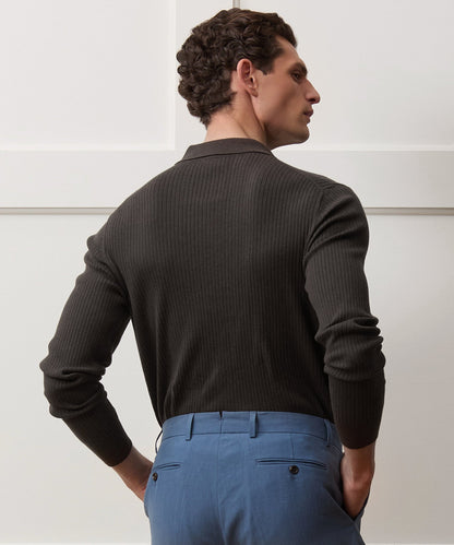 Todd Snyder Ribbed Cotton-Cashmere Sweater Polo - Caviar
