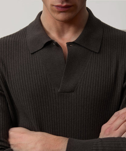 Todd Snyder Ribbed Cotton-Cashmere Sweater Polo - Caviar