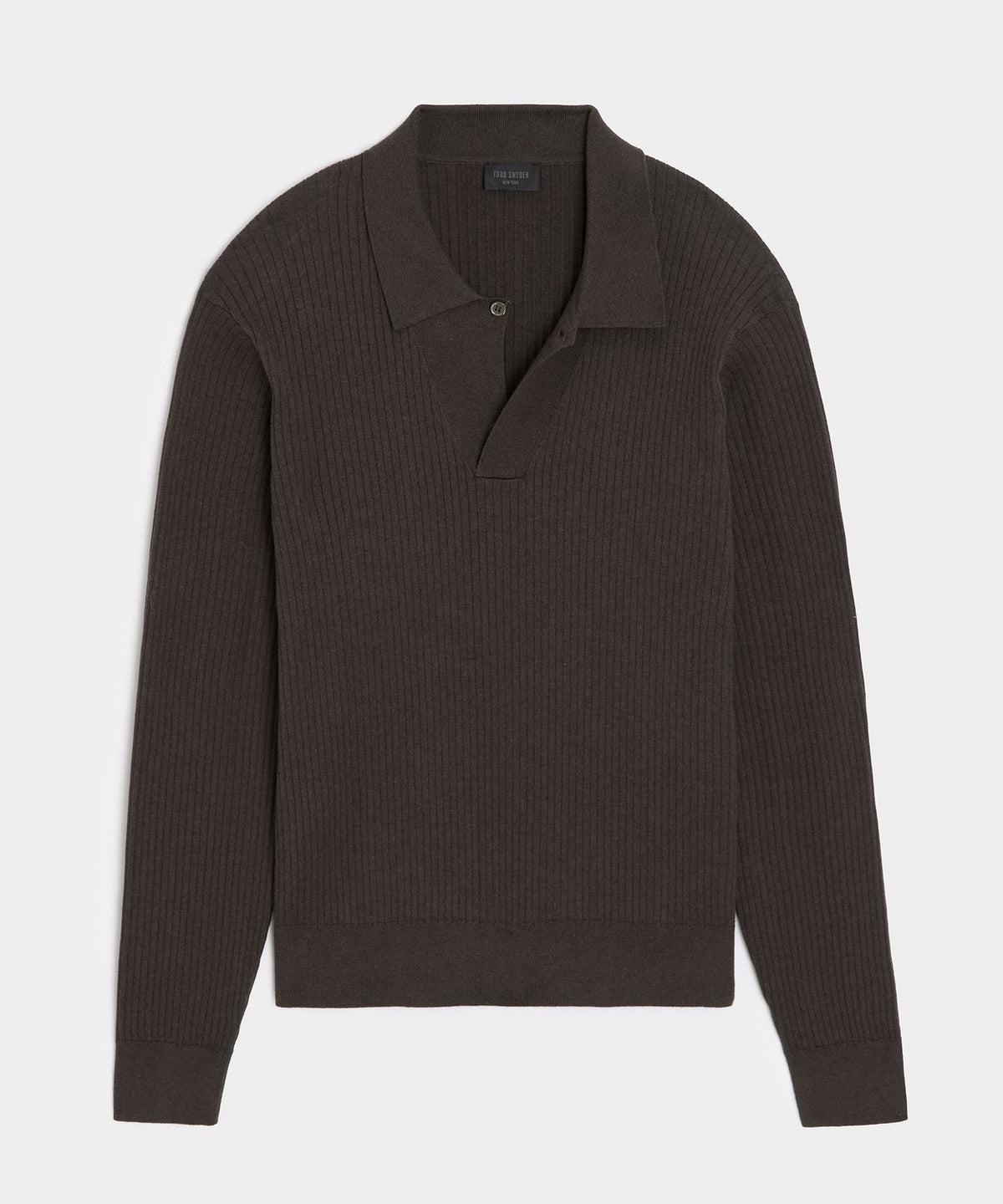 Todd Snyder Ribbed Cotton-Cashmere Sweater Polo - Caviar