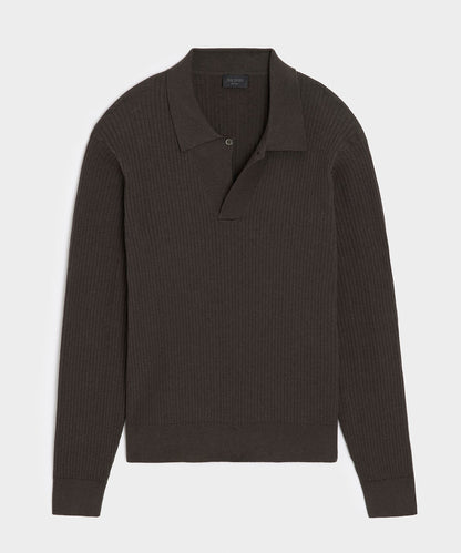Todd Snyder Ribbed Cotton-Cashmere Sweater Polo - Caviar