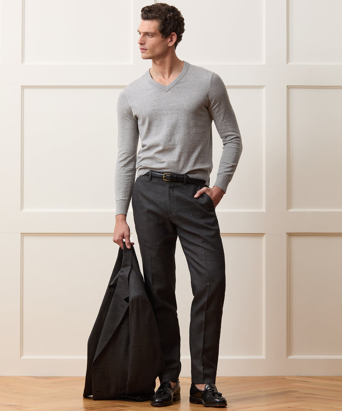 Todd Snyder Cotton-Cashmere V-Neck - Heather Grey