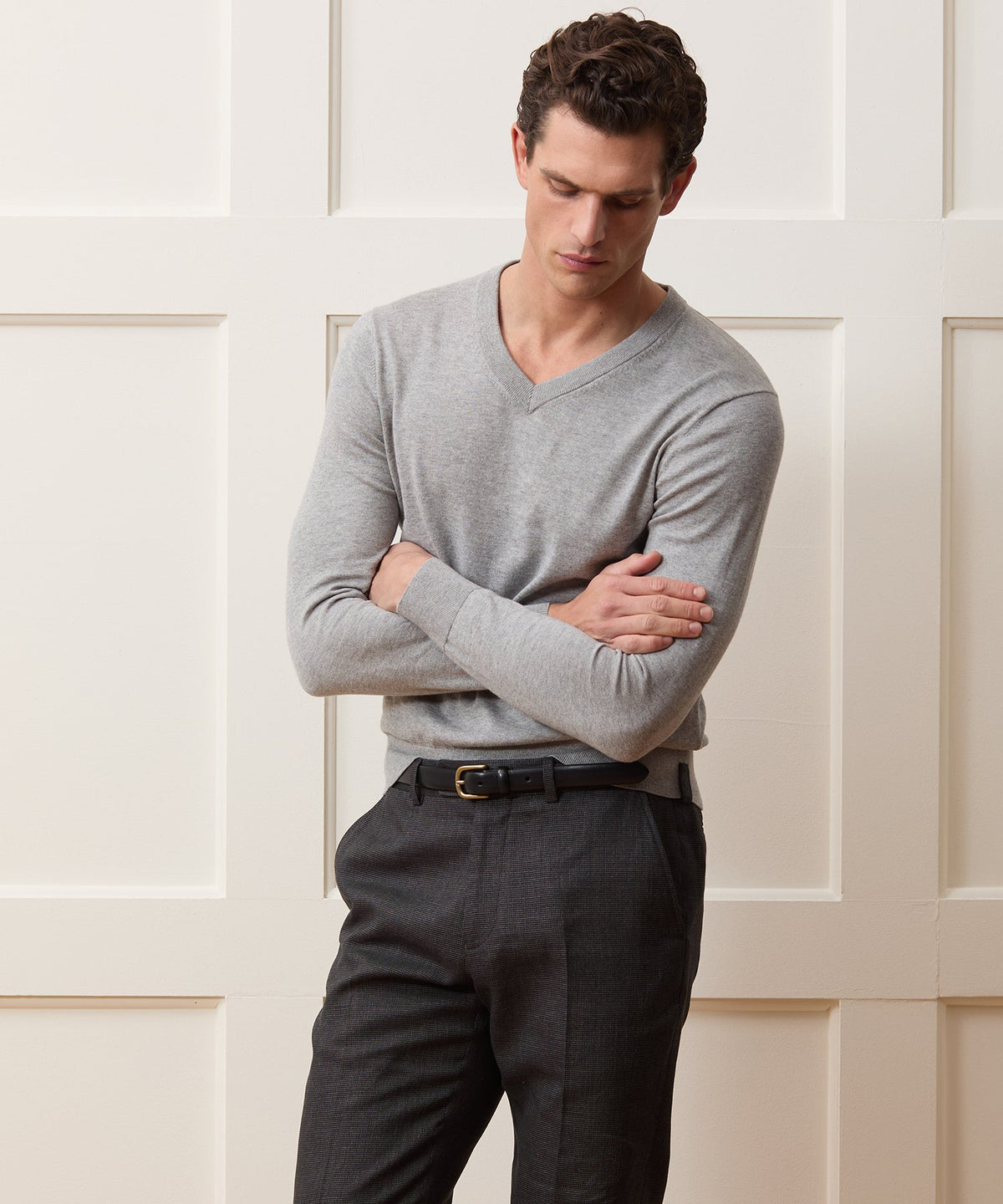 Todd Snyder Cotton-Cashmere V-Neck - Heather Grey