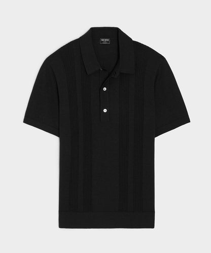 Todd Snyder Silk-Cotton Ribbed Sweater Polo - Dark Charcoal