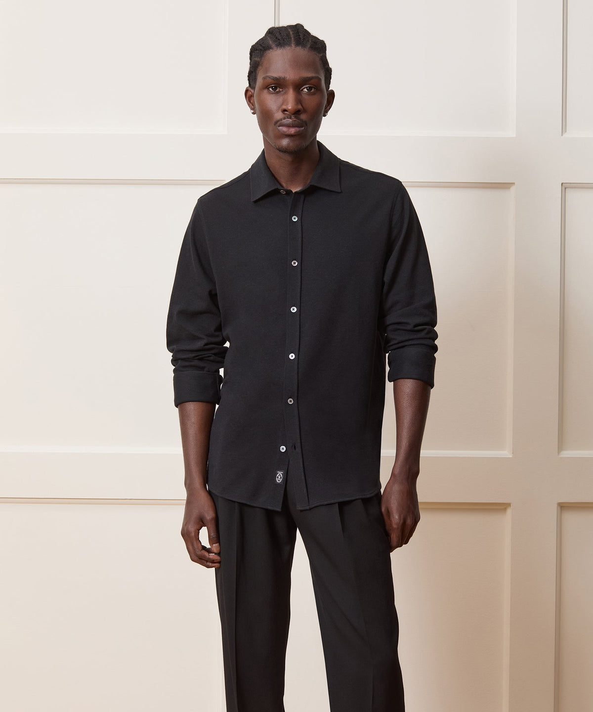 Todd Snyder Cotton-Cashmere Pique Dress Shirt - Black