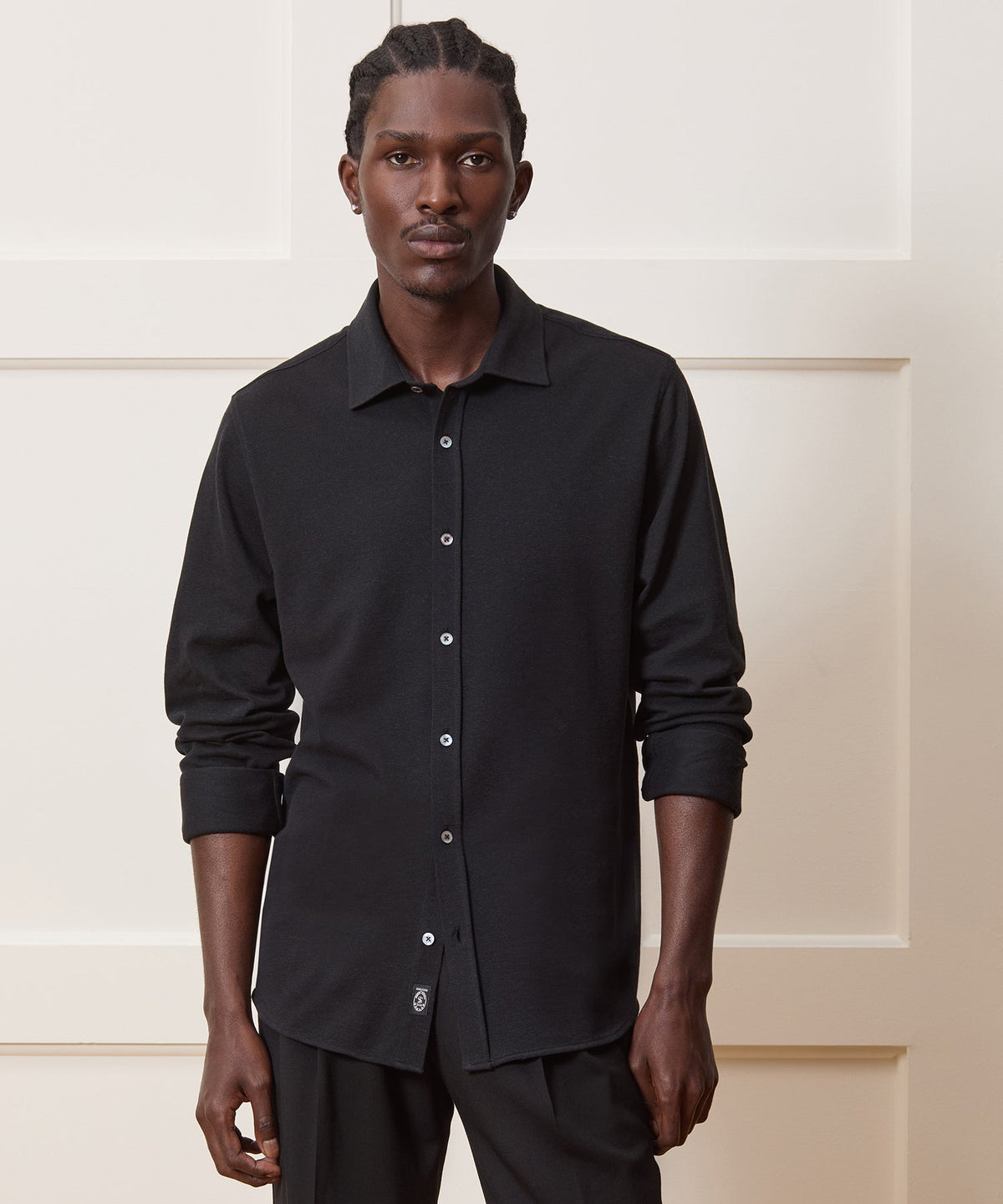Todd Snyder Cotton-Cashmere Pique Dress Shirt - Black