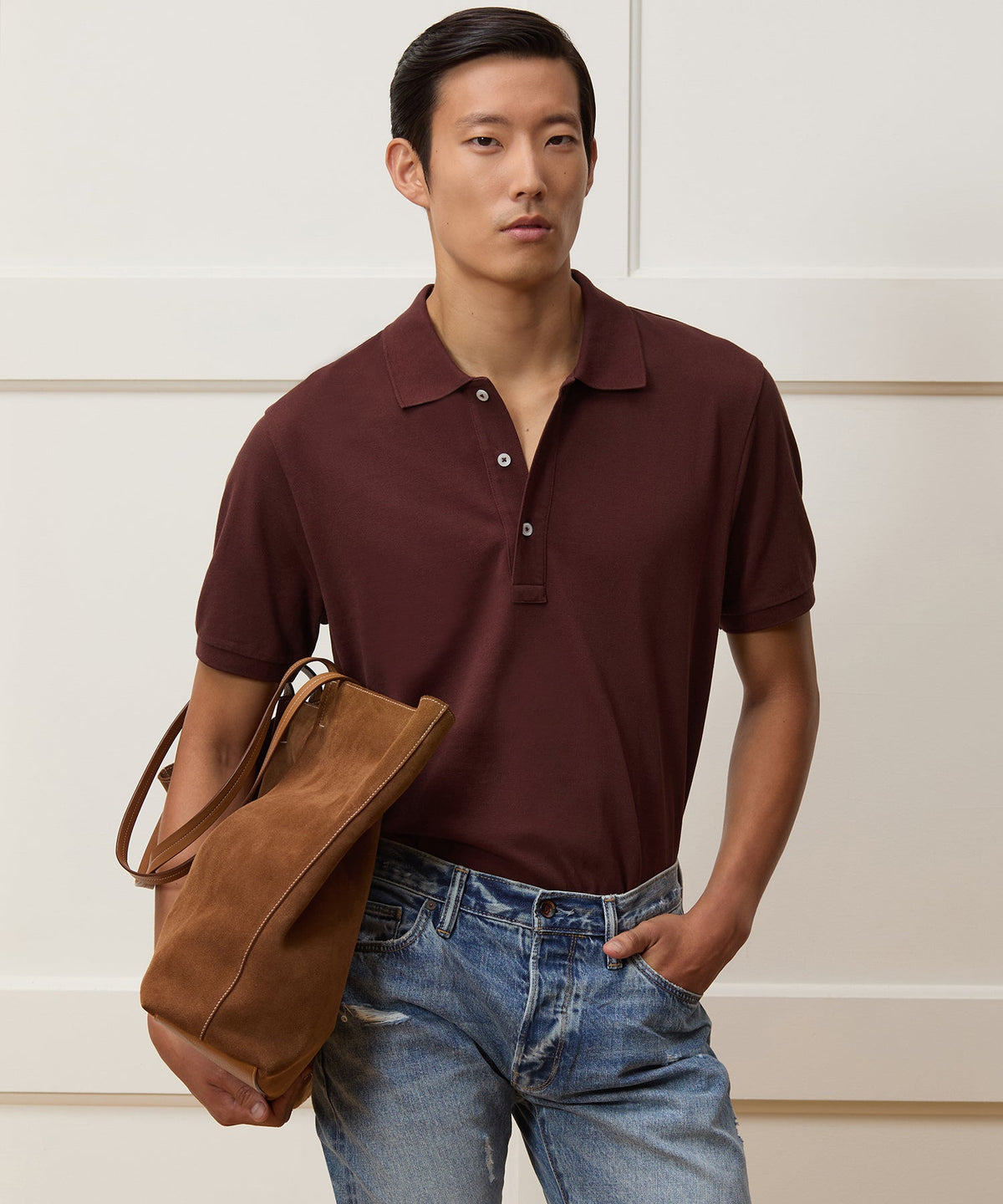 Todd Snyder Cotton Pique Polo - Burgundy