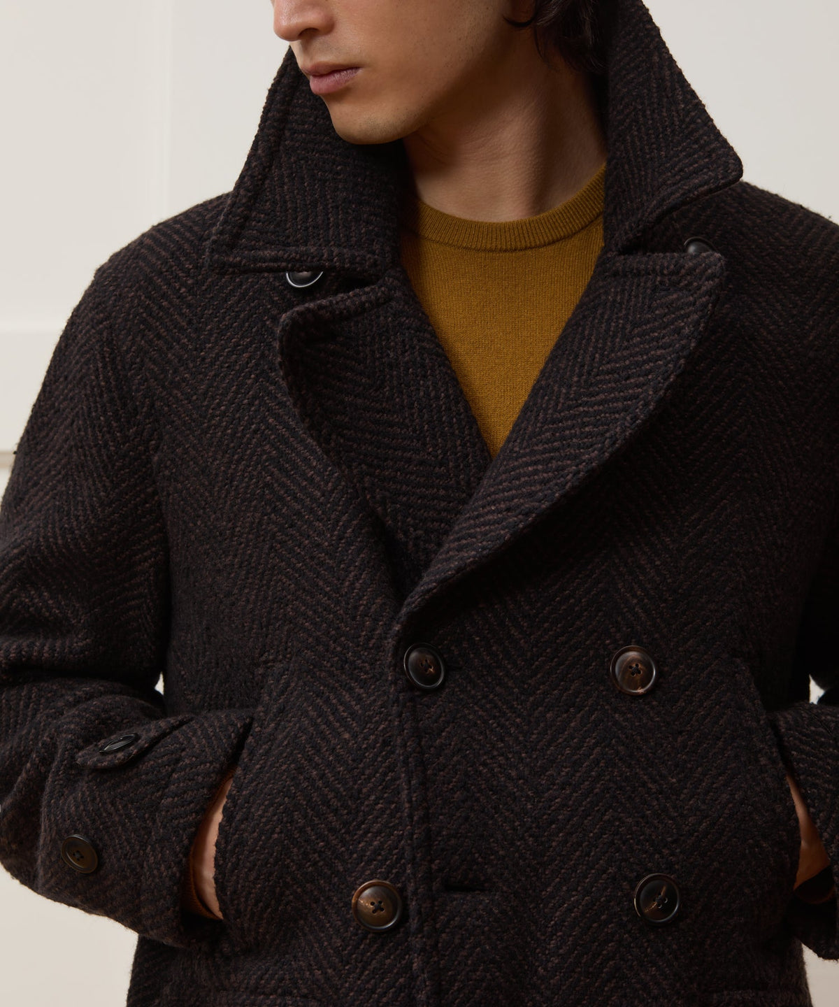 Todd Snyder Italian Wool Herringbone Peacoat - Brown