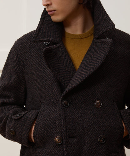 Todd Snyder Italian Wool Herringbone Peacoat - Brown