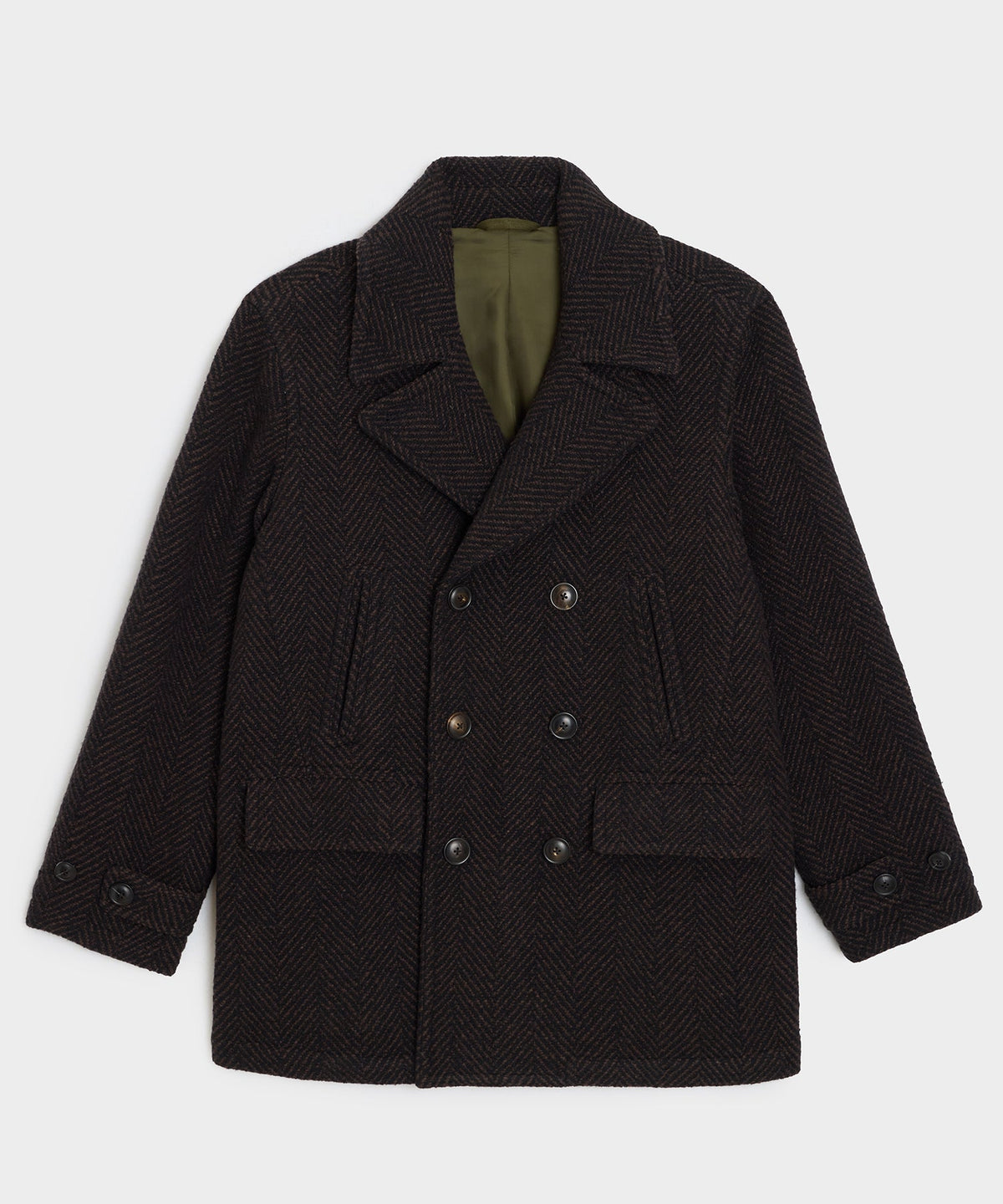 Todd Snyder Italian Wool Herringbone Peacoat - Brown