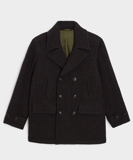 Todd Snyder Italian Wool Herringbone Peacoat - Brown