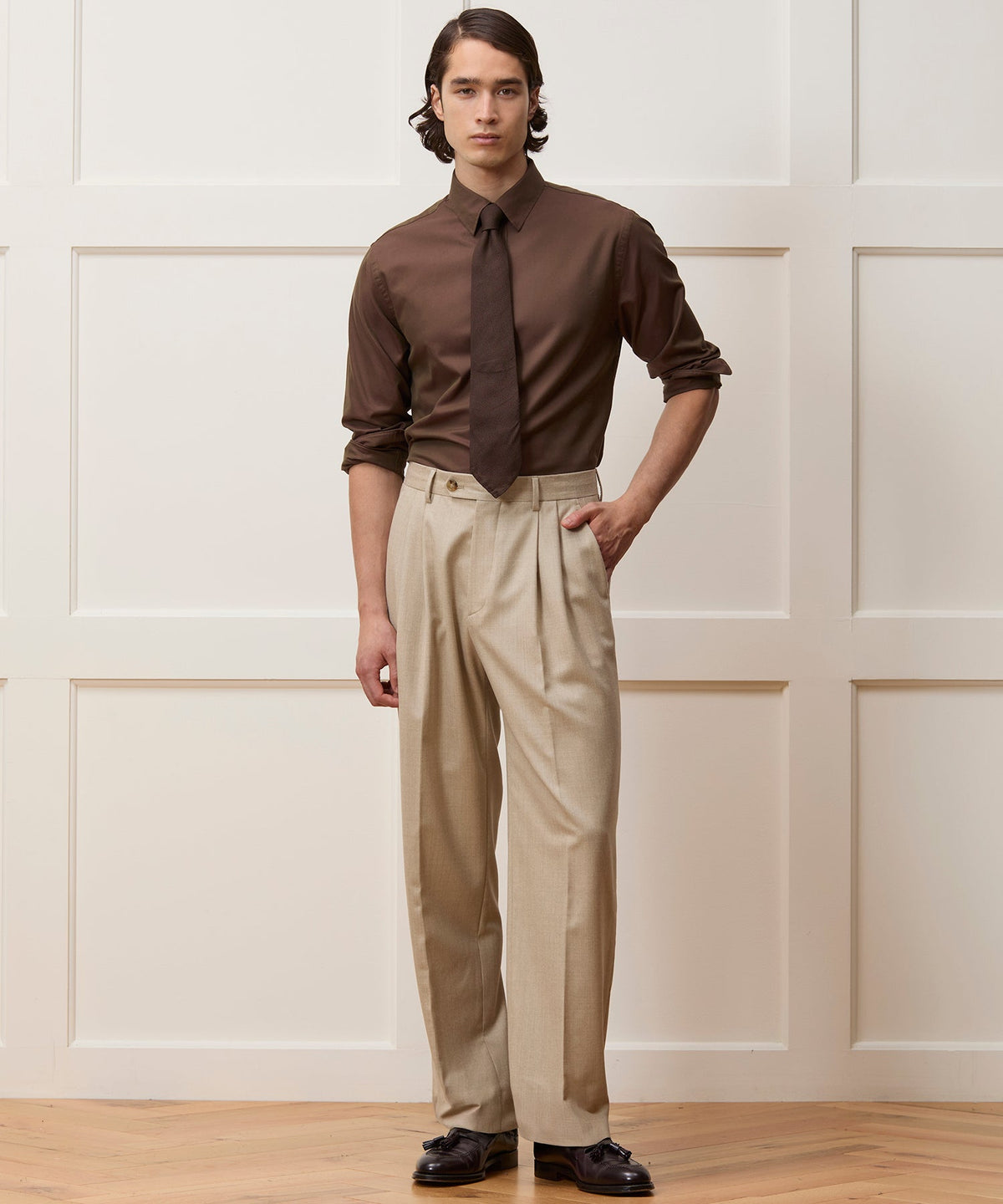 Todd Snyder Cotton Twill Long Point Collar Shirt - Dark Brown
