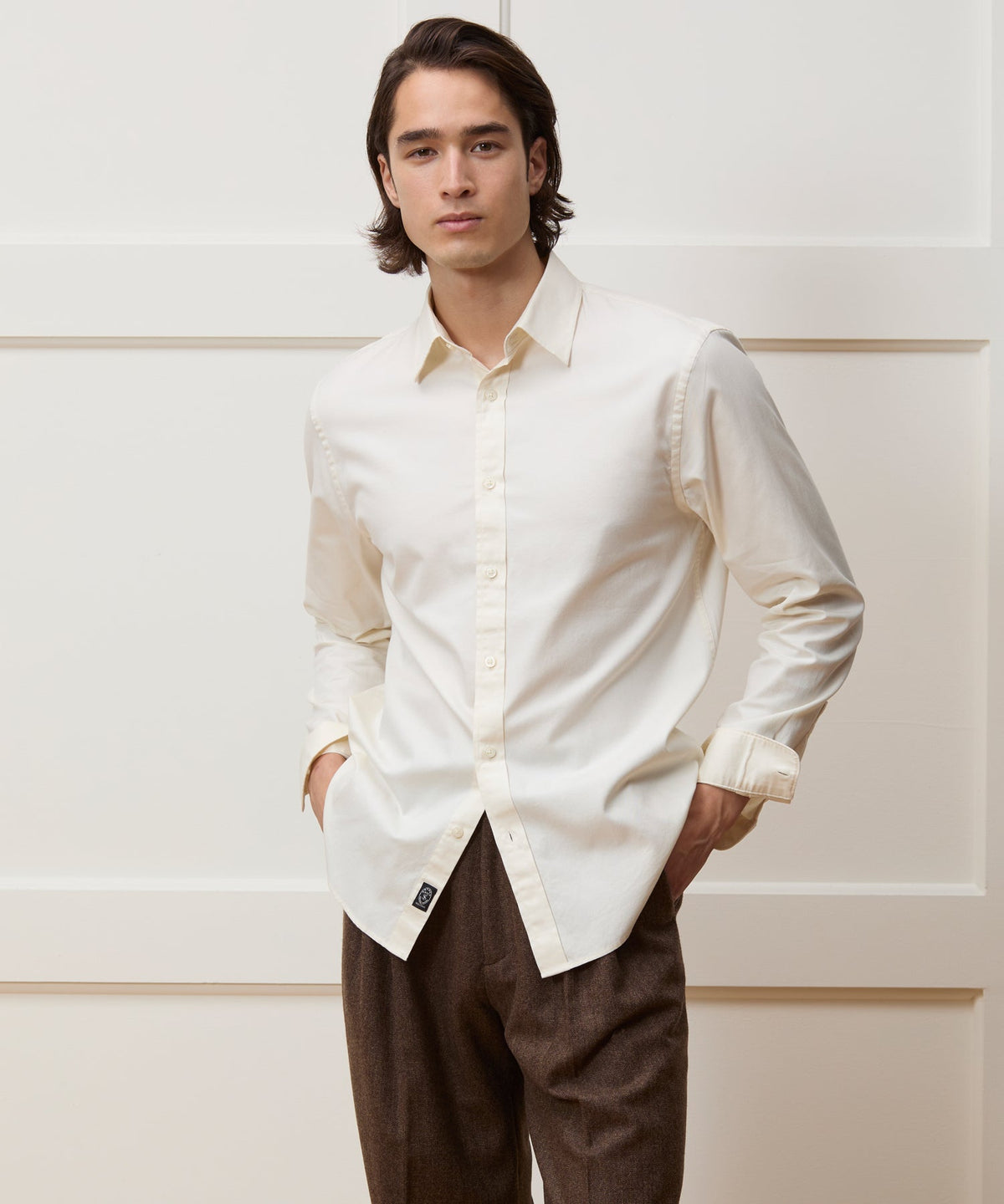 Todd Snyder Cotton Twill Long Point Collar Shirt - Ivory
