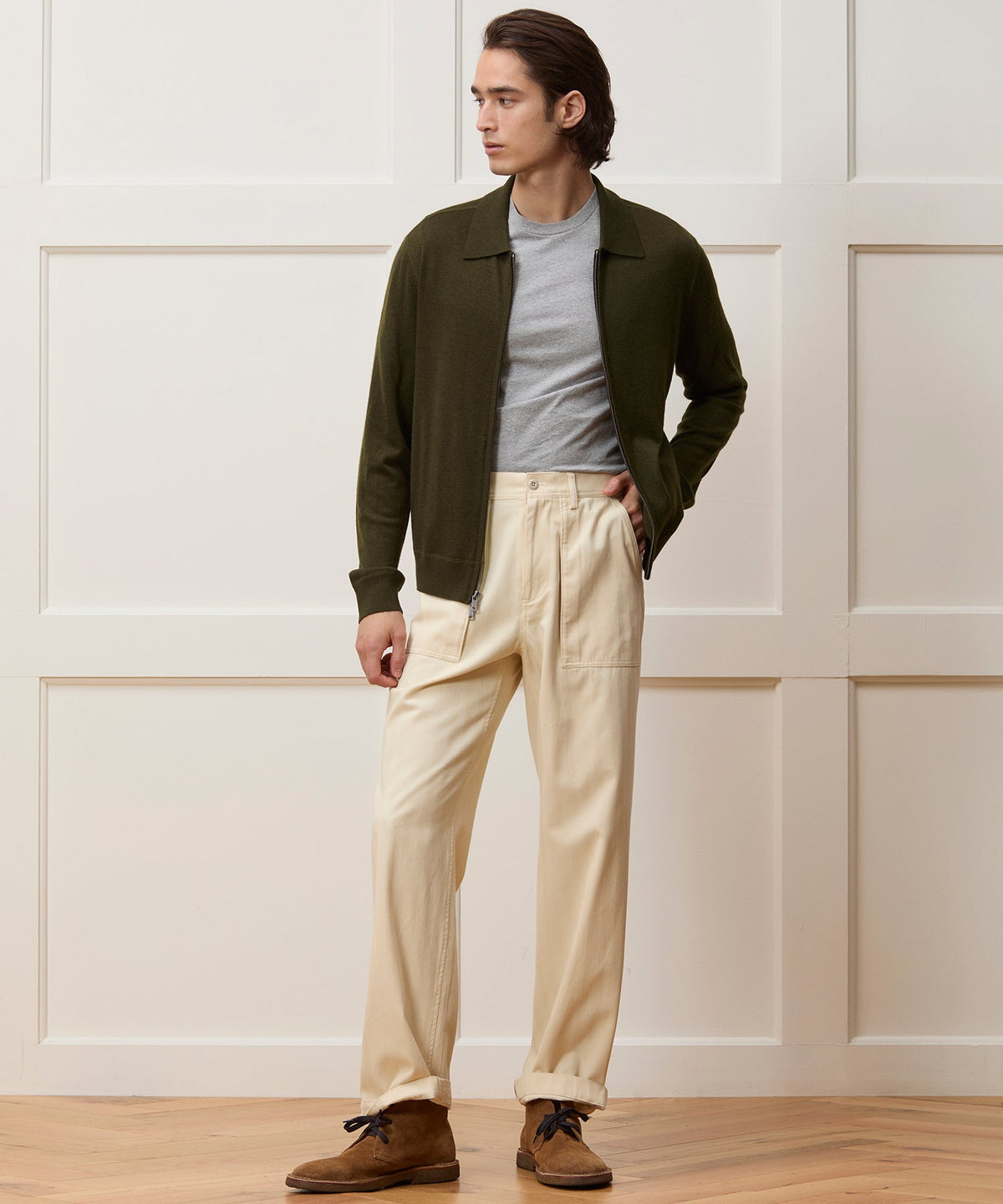 Todd Snyder Merino Full-Zip Sweater Polo - Snyder Olive