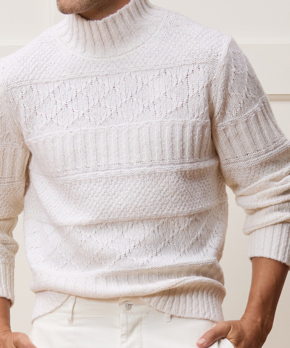 Todd Snyder Aran Funnel Neck Sweater - Bisque