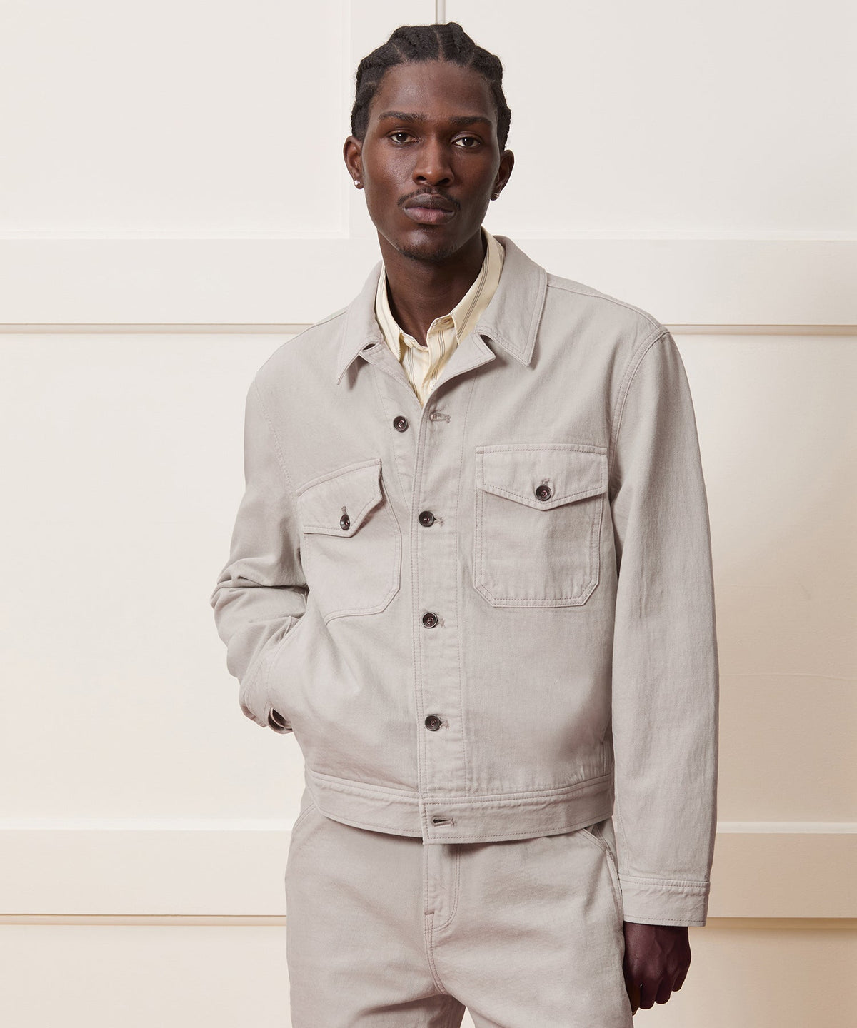 Todd Snyder Cropped Denim Eisenhower Jacket - Stone