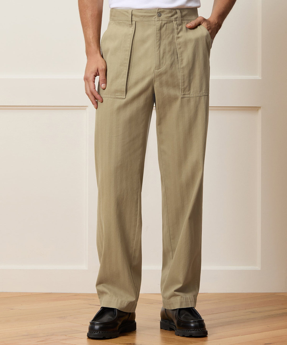 Todd Snyder Relaxed Herringbone Twill Camp Pant - Tan