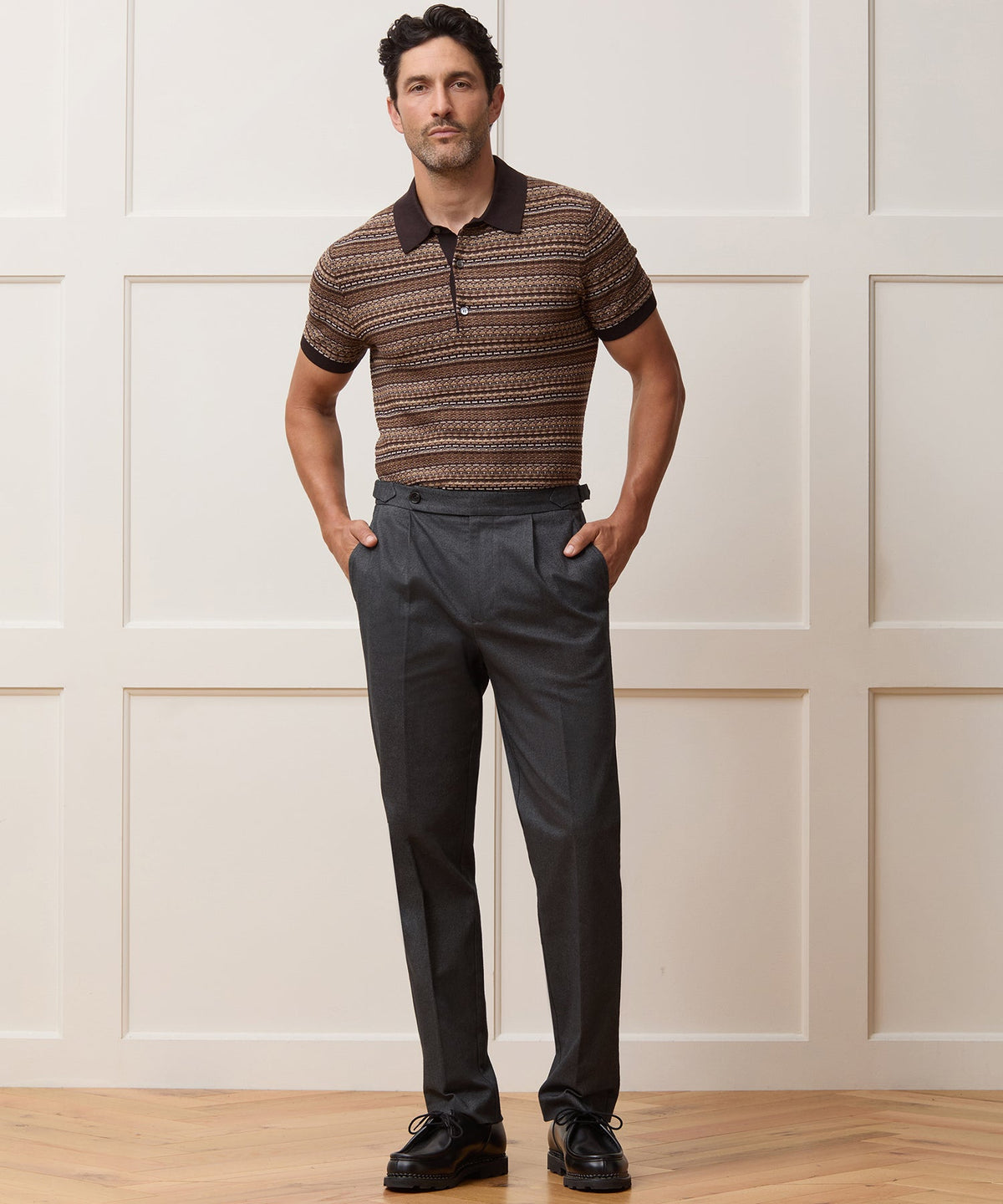 Todd Snyder Italian Heathered Cotton Side Tab Trouser - Charcoal