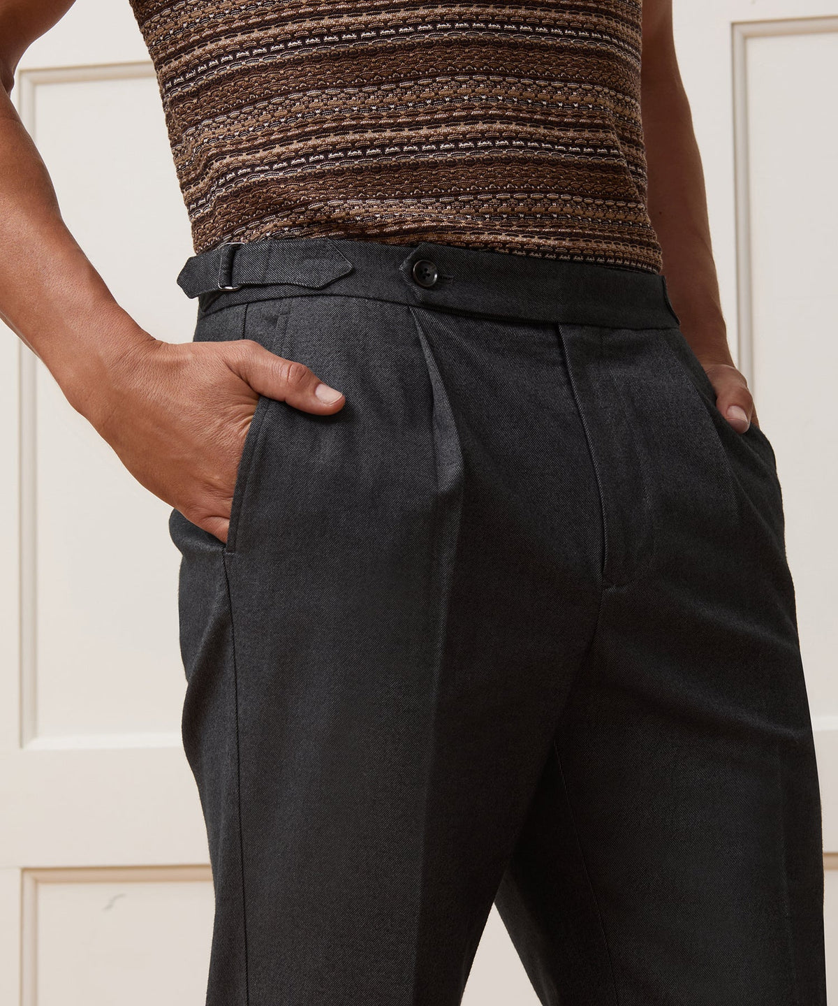 Todd Snyder Italian Heathered Cotton Side Tab Trouser - Charcoal