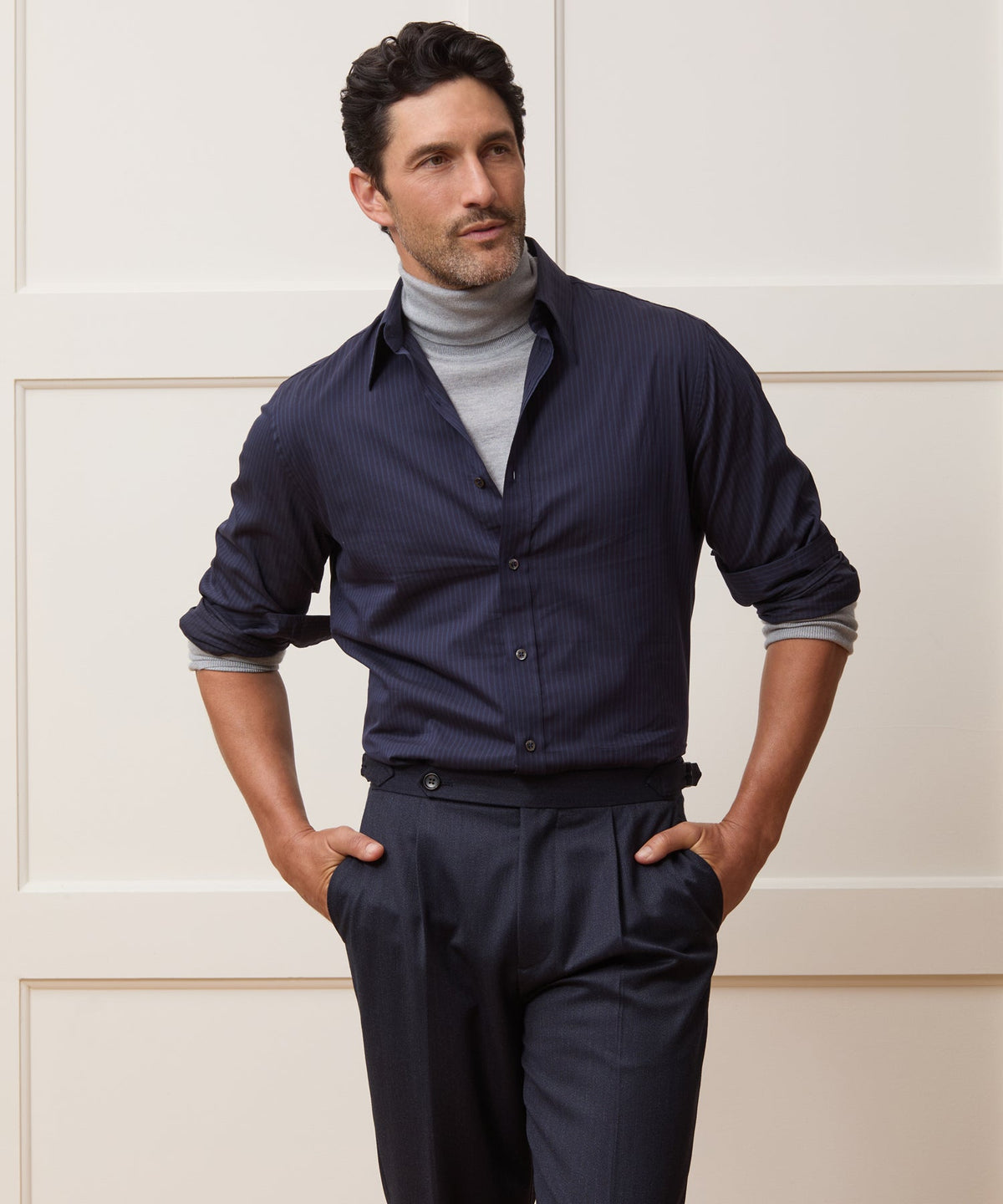 Todd Snyder Lightweight Flannel Long Point Collar Dress Shirt - Navy