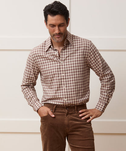 Todd Snyder Lightweight Flannel Long Point Collar Dress Shirt - Brown