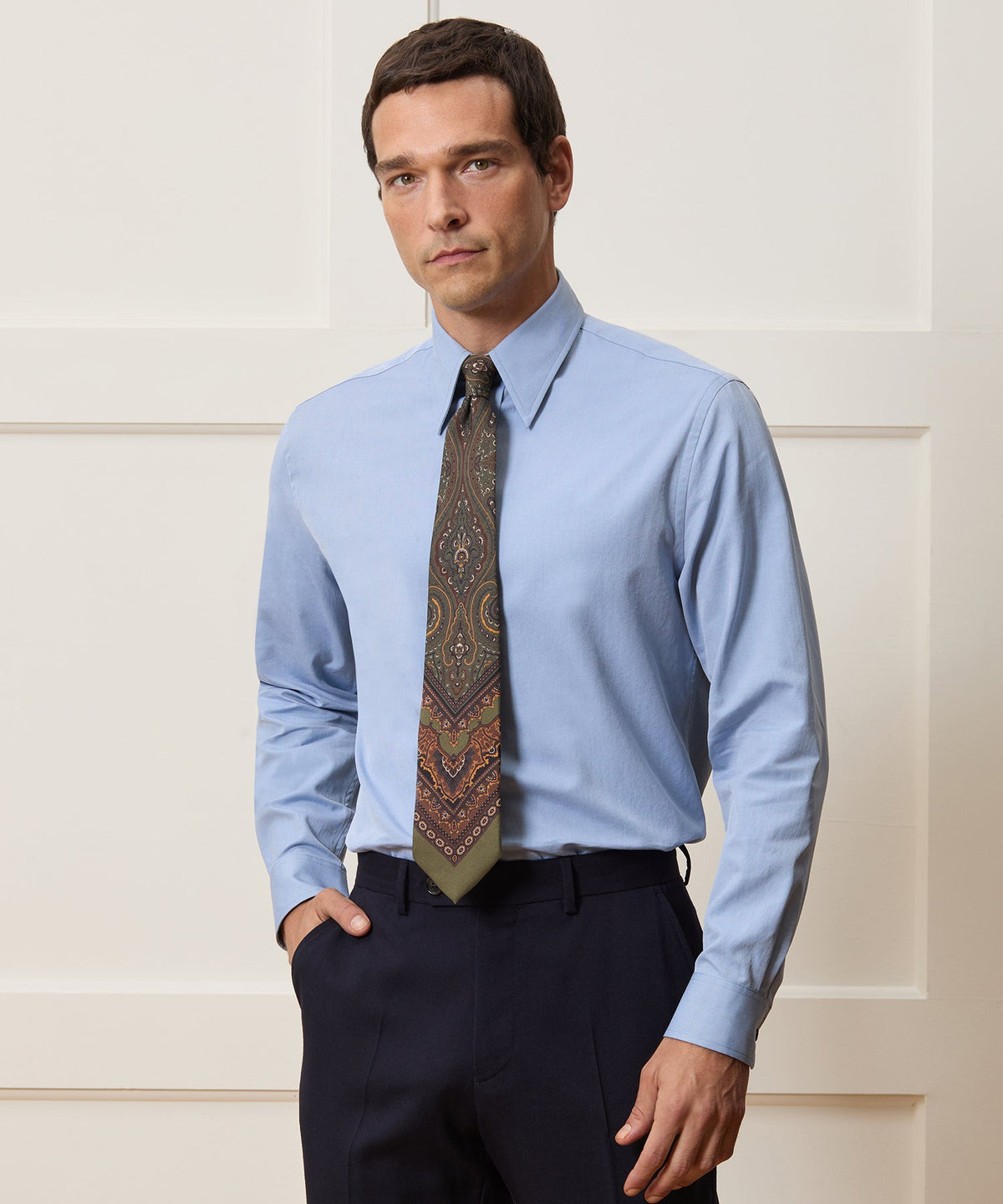 Todd Snyder Slim Twill Long Collar Dress Shirt - Denim Blue