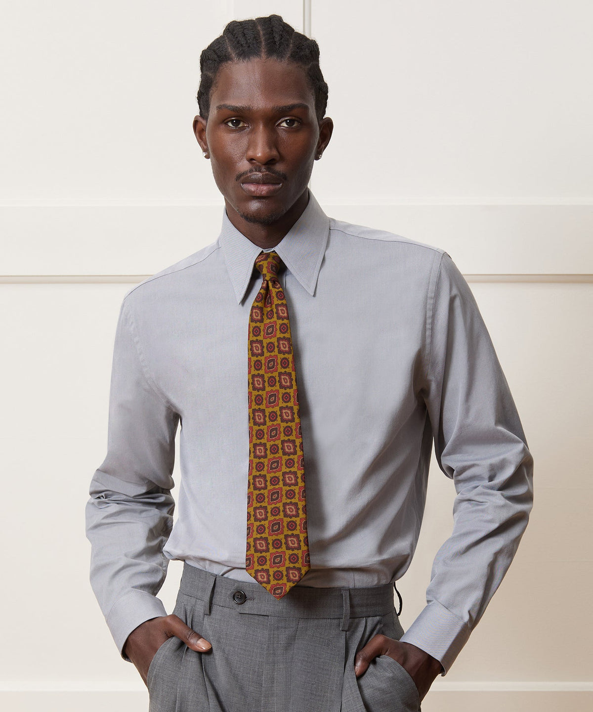 Todd Snyder Slim Twill Long Collar Dress Shirt - Grey