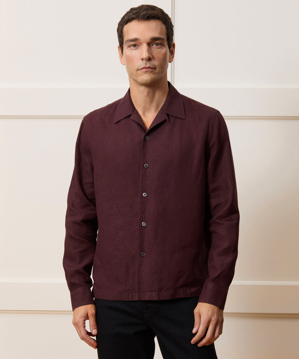 Todd Snyder Cropped Sea Soft Irish Linen Camp Collar Shirt - Blackberry