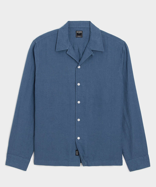 Todd Snyder Cropped Sea Soft Irish Linen Camp Collar Shirt - Denim Blue