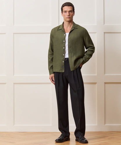 Todd Snyder Cropped Sea Soft Irish Linen Camp Collar Shirt - Desert Olive