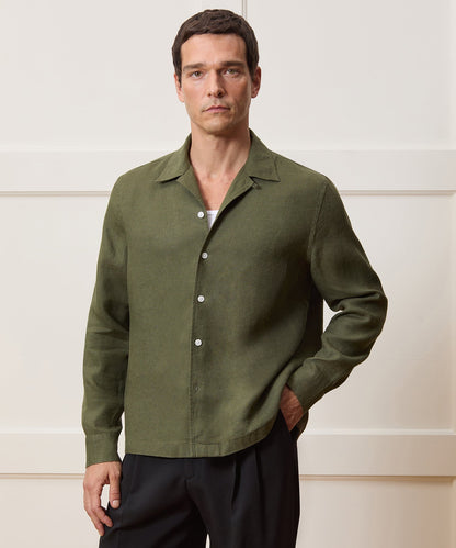 Todd Snyder Cropped Sea Soft Irish Linen Camp Collar Shirt - Desert Olive