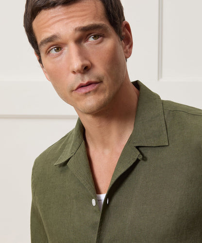 Todd Snyder Cropped Sea Soft Irish Linen Camp Collar Shirt - Desert Olive