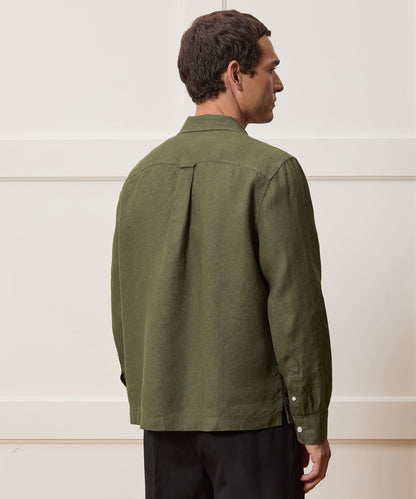 Todd Snyder Cropped Sea Soft Irish Linen Camp Collar Shirt - Desert Olive