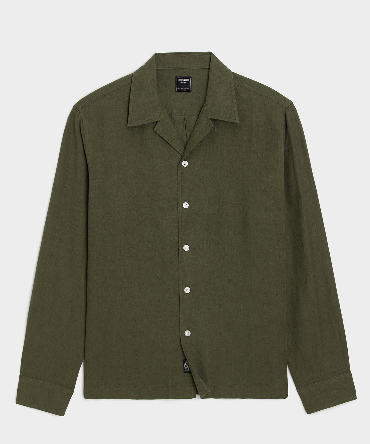 Todd Snyder Cropped Sea Soft Irish Linen Camp Collar Shirt - Desert Olive